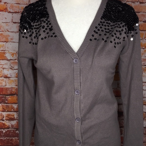 Rue 21 Gray and Black Sequined Button Down Cardigan - Picture 3 of 9